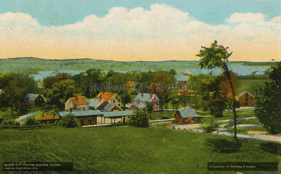 Postcard: General View showing Maine Central Railroad, Newcastle, Maine